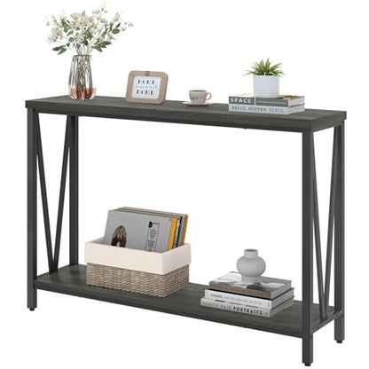 EXCEFUR Entryway Table, Rustic Wood Sofa Console Table with Storage, Modern Hallway Table for Living Room, Grey - color: Grey
