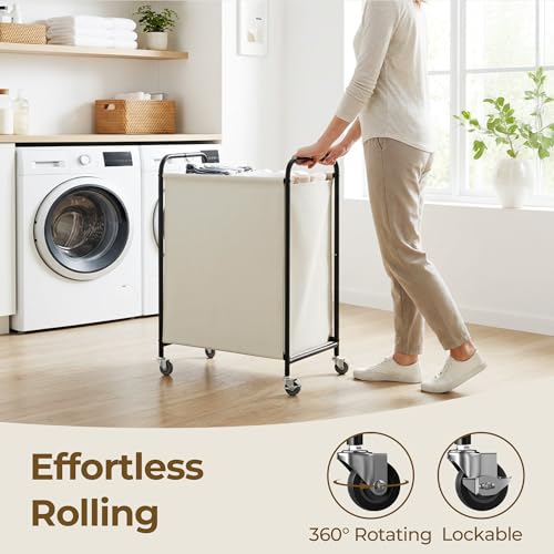 GRANNY SAYS 110L Laundry Hamper, Large Laundry Basket with Wheels and Handles, Durable and Sturdy Rolling Cart for Laundry Room, Bathroom, Bedroom, Beige - color: Beige, size: 110L