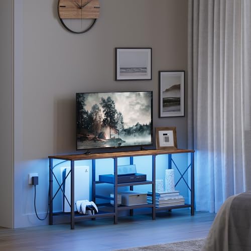 JARHETUN TV Stand with LED Lights for 55 Inch TV, Entertainment Center with 3-Tier Open Shelves, TV Console Table for Living Room, Bedroom, Black - color: Black With Led Light