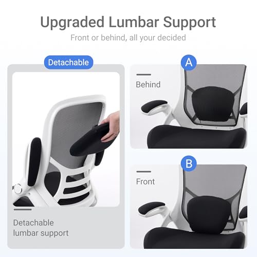 HYLONE 400lbs Heavy Duty Office Chair, 5" Thickened Seat Ergonomic Desk Chair with Adjustable Armrests, Home Office Computer Chairs for Long Hours Mesh Executive Chair(White Base&Black) - color: White Frame & Black, size: Thicken Cushion