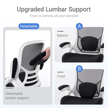 HYLONE 400lbs Heavy Duty Office Chair, 5" Thickened Seat Ergonomic Desk Chair with Adjustable Armrests, Home Office Computer Chairs for Long Hours Mesh Executive Chair(White Base&Black) - color: White Frame & Black, size: Thicken Cushion