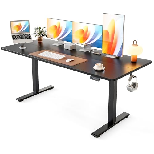 Cubiker Standing Desk, 63x28 Inches Sit Stand Home Office Desk, Electric Stand up Desk, Adjustable Desk with Splice Board, Black Frame/Black Top - color: Black, size: 63x28