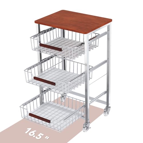 4-Tier Slim Rolling Fruit & Vegetable Storage Cart with Removable Baskets, Narrow Metal Kitchen Organizer Cart on Wheels, Fruit Basket Stand & Fruteros para Cocina, Pantry Cart for Storage - size: 4-Tier Slim