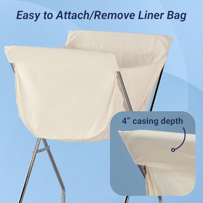 Laundry Cart With Wheels, Collapsible with Removable Liner, Rolling | Hamper Cart with Tubular Metal Frame, White Bag Included � Measures 23" x 18" x 32" - color: Laundry Cart