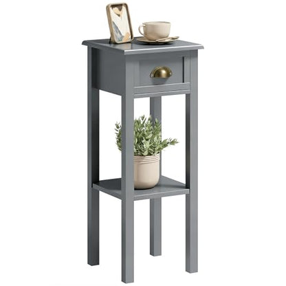 HOMCOM Narrow End Table with Drawer Slim Side Table for Small Spaces Gray | Tall Telephone Table, Skinny Modern Design, for Small Spaces, Living Room - color: Grey