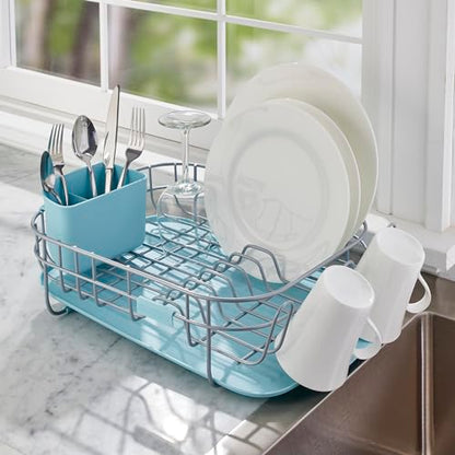 KitchenAid Low Profile Compact Dishrack with Removable Flatware Caddy and Angled Self-Draining Board, Rust Resistant Wires, 12.59 x 17.55 x 6.29 Inch, Mineral Water - color: Mineral Water, size: Low Profile