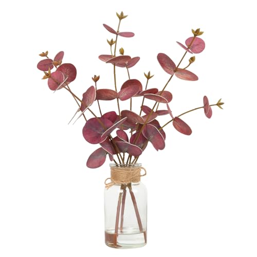 Velener Faux Eucalyptus Stems in Vase with Faux Water, Fake Plants Artificial Eucalyptus Plant for Home Decor, Kitchen Bathroom Farmhouse Living Room Coffee Table Centerpieces For Tables (Red) -1 Pack - color: Red Eucalyptus