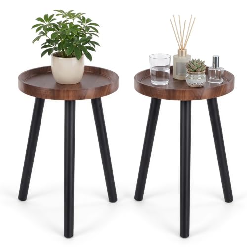 Mid Century Wood Plant Stand – 120 lbs Heavy Duty Plant Stand with Raised Tray & Spray Painted Legs, Solid Wood Side Table for Living Room, Bedroom, Entryway, Small Footprint for Plants, Decor (2 Pcs) - color: New