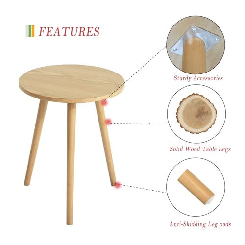 AWASEN Side Table Round, Small Accent Table Nightstand Modern End Table for Living Room Bedroom Office Small Spaces, 15.7''Dia x 19.69''H(Natural Walnut) - color: Natural Walnut