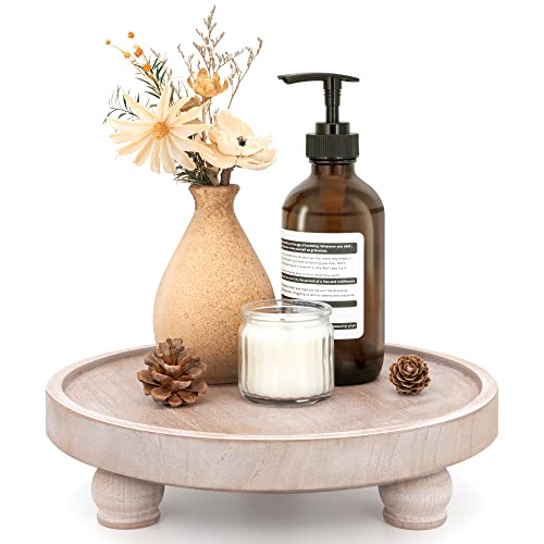 EOSAHR Farmhouse Wood Riser for Display : Decorative Pedestal Stand for Kitchen Counter and Home Decor - Elegant Round Waterproof Display Tray for Bathroom Soap, Sink, Vase (Natural Wood) - color: Natural