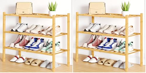 Smiry Shoe Rack, 3 Tier Bamboo Shoe Organizer, Stackable Free Standing Wooden Shoe Storage Shelf for Closet, Entryway, Front Door Entrance, Natural (Pack of 2) - color: Natural, size: 3 Tier - Regular (Pack of 2)