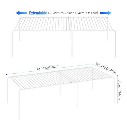 2Pack Expandable Storage Shelf, 13.5"~23" L x 9.4" W x 5.5" H, White | Adjustable Rustproof Metal Wire Spice Rack, Space Saver Kitchen Storage Shelves for Pan, Pot, Countertop, Drawer, Fridge - size: 2Pack-White-13.5-23 x 10 inch