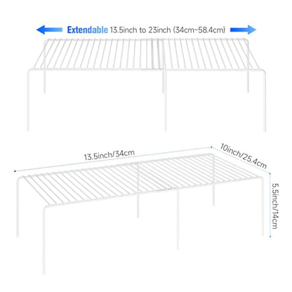 4Pack Expandable Storage Shelf, 13.5"~23" L x 9.4" W x 5.5" H, White | Adjustable Rustproof Metal Wire Spice Rack, Space Saver Kitchen Storage Shelves for Pan, Pot, Countertop, Drawer, Fridge - size: 4Pack-White-13.5-23 x 10 inch