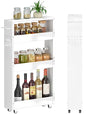 XYZLVSI Slim Storage Cart, 4 Tier Narrow Kitchen Rolling Cart with Wheels | 5.1" W narrow shelf for small spaces, 13" bottom metal utility cart with handle for bathroom/laundry, skinny storage cart - size: 5.1IN-White