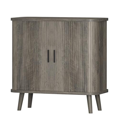 Sideboard Buffet Cabinet with Sliding Door, 31.5" Wide Fluted Modern Accent Storage Cabinet with Adjustable Shelves, Wood Coffee Bar Buffet Console Table for Kitchen, Dining Room, Living Room, Grey - color: Grey