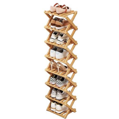 YYW Bamboo Shoe Rack for Entryway, Free Standing Shoe Racks Shelf Closet, Widen Foldable Vertical Shoe Storage Organizer for Living Room - color: Nature-8 Layers