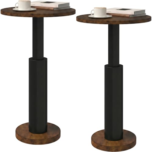 LAATOOREE Small Round Side Tables Set of 2, Drink Tables, Accent Coffee Tables, Pedestal End Tables with Thick Solid Wood Legs for Living Room,Sofa Couch,Small Spaces,Bedroom (Rustic Brown+ Black) - color: Rustic Brown+ Black, size: 11.8"D x 11.8"W x 24.4