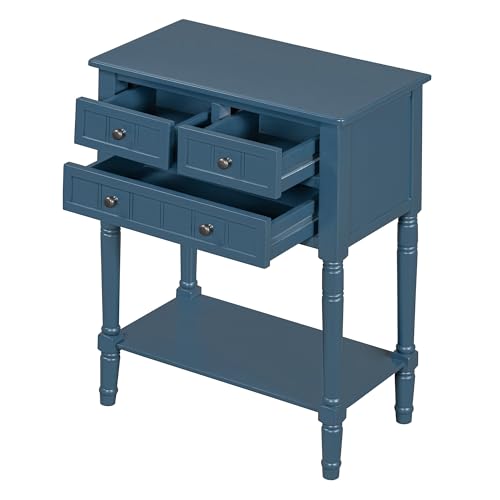 GDFStudio Narrow Console Table - Slim Sofa Tables with 3 Storage Drawers & Bottom Shelf,Solid Wood Frame,Distressed Finish - Accent Table for Living Room,Hallway,Small Spaces,Entryway,23.7" Navy - color: Navy
