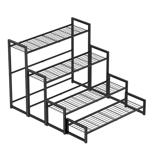 Garden 4 you 4 Tier Stair Style Large Metal Plant Stand Stackable, Garden Display Shelf Flower Pot Holder Storage Organizer Rack for Indoor Home Outdoor Patio Balcony Yard( Black,Rectangle) - color: Black, size: 27.5"L x33"W x 23.6"H