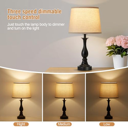 Bedside Table Lamp Touch Control Bedroom Lamps with USB A and C Charging Port 3 Way Dimmable Touch Lamps for Nightstand Living Room Bedroom Dorm Home Office Reading, Set of 2 - color: Black