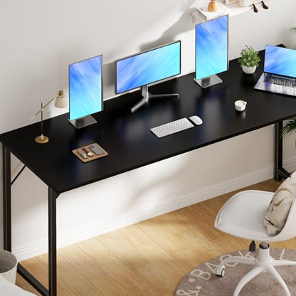 OLIXIS Home Office Computer Desk, Small Office 63-inch Writing and Study Desk, Bedroom Table with Metal Frame and Wooden Top, Compact Modern Study Table for Home Use, Black - color: Black, size: 63-In