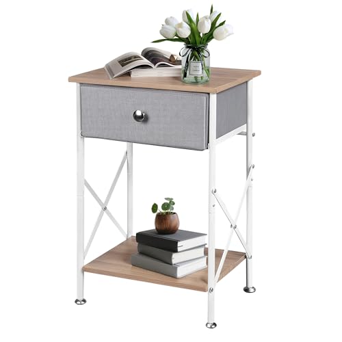 VECELO Night Stand, Nightstand for Apartment, Dorm End Table for Small Spaces, Wood Side Table for Living Room, Bedside Table with Drawer for Bedroom, Easy Assembly, Light Brown - color: Light Brown, size: Set of 1