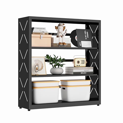 Polup Bookshelf, 3 Tier Metal Bookcase with Adjustable Shelves, 31" Wide Book Shelf, Black Display Shelves for Living Room, Home Office - color: Black, size: 3 Tier-31" W