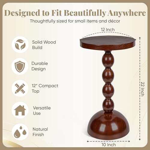Wooden Side Table for Small Spaces, Drink Table, Mini Side Table, Little Tiny Drink Stand, Wooden Spindle, High Pedestal Table, Kitchen, Bar, Small Living Spaces, Dark Brown