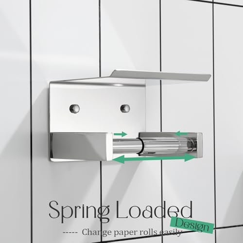 KOKOSIRI Roll Paper Holder Spring Loaded Bathroom Toilet Paper Holder Tissue Roll Holder with Shelf Wall Mounted Stainless Steel Polished Chrome B2012CH - color: Polished Chrome, size: With Shelf