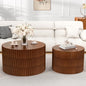 Round Nesting Coffee Table Set of 2 Modern Fluted Coffee Table Walnut Round End Table Small Side Table Circular Coffee Tables Circle Nested Coffee Tables for Living Room (Brown Large) - color: Brown Large