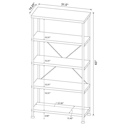 Coaster Home Furnishings - Analiese - Wood and Metal - 4-Tier Bookshelf with Open Shelves, X-Back Bracing, and Rectangular Frame - Home Office - 63-Inch - Mango - 802003 - color: Mango