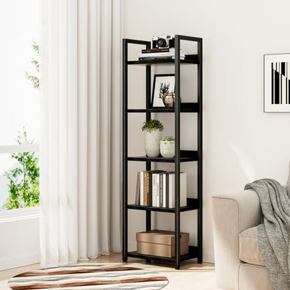 NUMENN Narrow Bookshelf, 5 Tier Bookshelves, Home Office Bookcase Shelf Storage Organizer, Free Standing Storage Shelving Unit for Bedroom, Living Room and Home Office, Black | Open Storage Bookcase, Home Office Display Shelf Organizer for Bedroom&Living