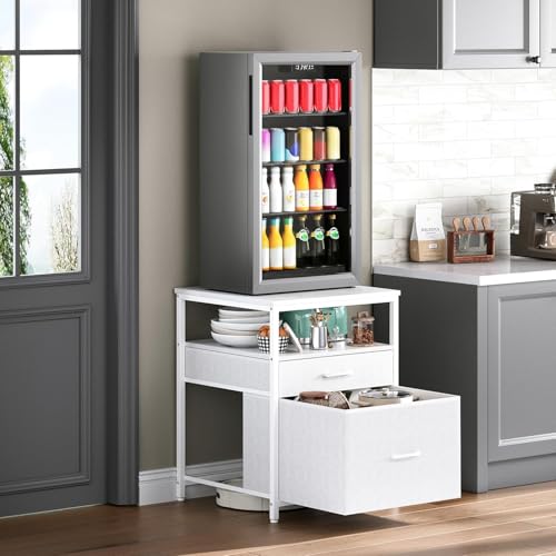 Herture Mini Fridge Stand with 3 Storage, Small Refrigerator Stand for Dorm | Refrigerator Stand for Mini Fridge, Heavy Duty 21.3" L* 22.7" W Tabletop, for Kitchen,Apartment,Office,Bedroom White HB01BXW - color: White, size: 21.3" L* 22.7" W