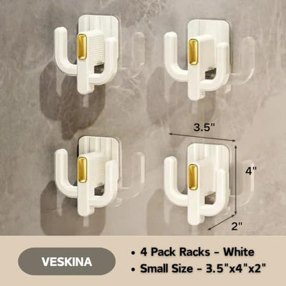 4 Pack Wall Mounted Shoe Rack - Hanging Shoe Organizer with Adhesive Mounts & Hooks - Space Saving Wall Shoe Storage Holder for Slippers, Sandals, RV, Bathroom & Door, White