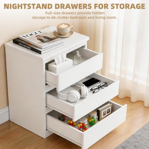 Nightstand with Drawers, Bedside Table with Drawers, Sofa Side Table Storage Cabinet, Night Stand for Bedroom Living Room (1, 3 Drawers White, 19.7" W×15.6" D×26.57" H) - color: 3 Drawers White