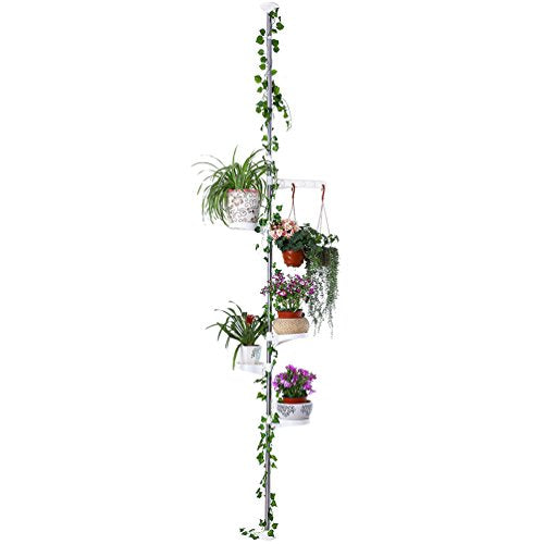 BAOYOUNI 5-Tier Tension Rod Plant Holder Pole, Flower Display Stand Rack Stainless Steel Decorative Shelf, Ivory - color: Ivory, size: 1 x 5 Tier