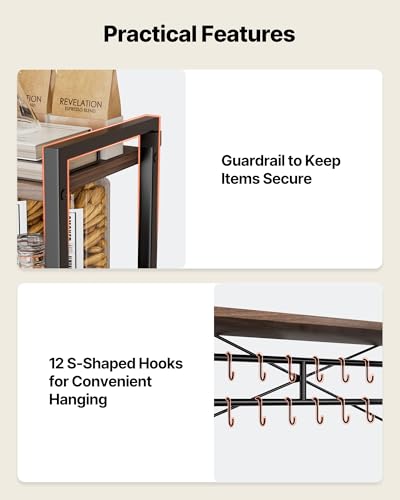 VEVOR Bakers Rack, 31.5 inch Width Microwave Stand,Kitchen Stand with X-Shaped Support Bar & 12 S-Shaped Hooks,Kitchen Storage Shelf for Dish Storage, Spice Jars, Coffee Bar Organization - size: 31.5 x 15.7 x 63.7