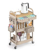 ALVOROG Rolling Cart with Drawer and Wood Table Top, 3 Tier Metal Rolling Utility Cart on Wheels with DIY Pegboards, Hanging Baskets, Hooks for Kitchen, Bedroom, Office, Craft Supplies