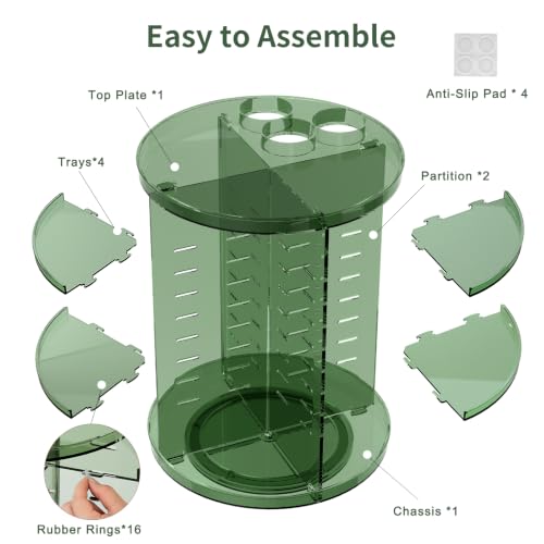 Rotating Makeup Organizer with DIY 8 Adjustable Layers, Clear Green | Spinning Skincare Storage, Cosmetic Display Case with Brush Holder and Perfume Tray - color: Clear Green