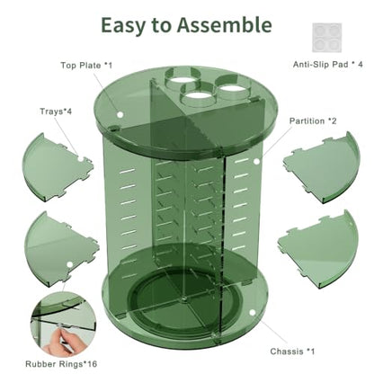 Rotating Makeup Organizer with DIY 8 Adjustable Layers, Clear Green | Spinning Skincare Storage, Cosmetic Display Case with Brush Holder and Perfume Tray - color: Clear Green