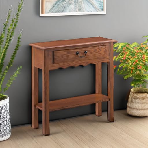 Leick Home Wave Console Table, Solid Wood, with Drawer, for Entryways, Hallways, and Living Rooms, Medium Oak, 9021-MED - color: Medium Oak