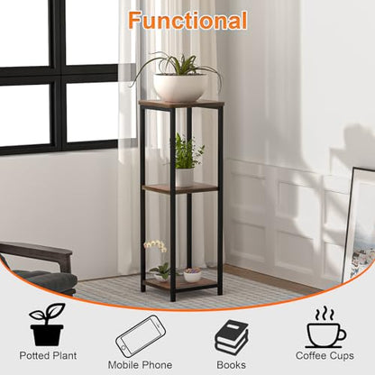 10" Wide Square Drink Table with Adjustable Feet - 3-Tier Small Side Table for Apartments, Balcony & Office | Space-Saving, Lightweight & Multi-Functional (Plants, Books, Drinks, Brown) - color: Brown, size: 3-Tier-10"wide