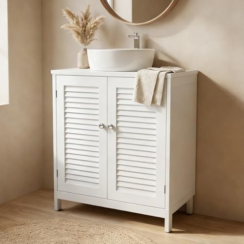 Pedestal Sink Cabinet Under Storage Cabinet with 2 Doors & Open Shelf, U Shape Cut Out Bathroom Vanity Under Sink Storage, Vanities for Toiletries Makeup in Bathrooms (White) - size: Two-story