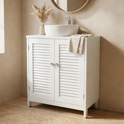 Pedestal Sink Cabinet Under Storage Cabinet with 2 Doors & Open Shelf, U Shape Cut Out Bathroom Vanity Under Sink Storage, Vanities for Toiletries Makeup in Bathrooms (White) - size: Two-story