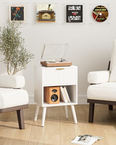 Aienvey Nightstand, Small Bedside Table with Storage Drawers, White Stripe | Modern Night Stand with Drawer and Wood Leg, Small Side Table with Open Shelf, End Table for Bedroom,Living Room,Small Spaces - color: White Stripe