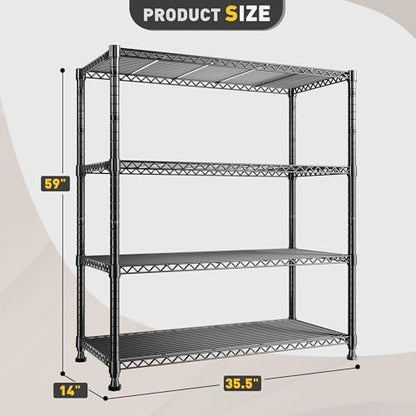 REIBII 35.5" W Wire Shelving Storage Shelves Metal Shelves Heavy Duty Shelving, Adjustable Garage Storage Wire Shelf Pantry Shelves for Kitchen Rack, Bedroom, 35.5''W x 14''D x 59''H - size: 4 Tier-14"D x 35.5"W x 59"H