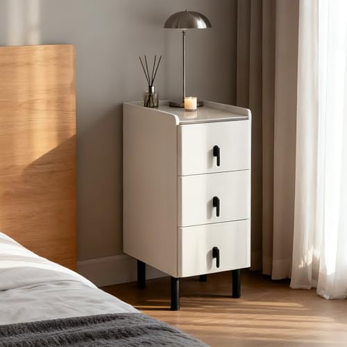 Lamberia Narrow Nightstand with 3 Drawers, Narrow Side Table, Small Bedside Table for Bedroom, Living Room, End Table for Small Space, Cream White，9.8''W x 15.8" D x 23.5" H - color: Cream White, size: 9.9"W*15.8"D*23.6"H
