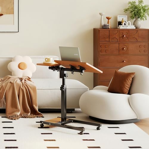 Furist Mobile Adjustable Height Laptop Stand PC Computer Portable Notebook Swivel Laptop Desk Rolling Table Desk Cart Tiltable with Wheels Casters& Mouse Pad Table，Natural - color: Natural