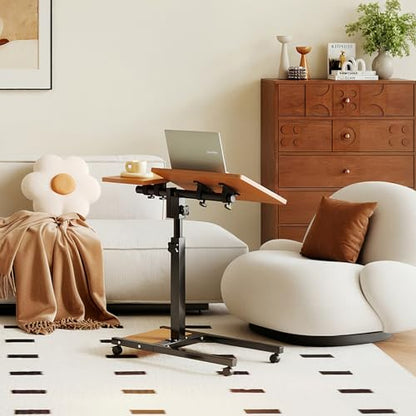 Furist Mobile Adjustable Height Laptop Stand PC Computer Portable Notebook Swivel Laptop Desk Rolling Table Desk Cart Tiltable with Wheels Casters& Mouse Pad Table，Natural - color: Natural