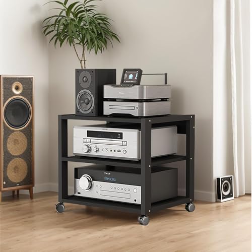 3/4/5 Tier Audio-Video Media Stand with Adjustable Shelves, Home Stereo System Entertainment Components Cabinet for Gaming, Meeting, Living, Recording Room, Black(50x40x48.5cm) - size: 50x40x48.5cm